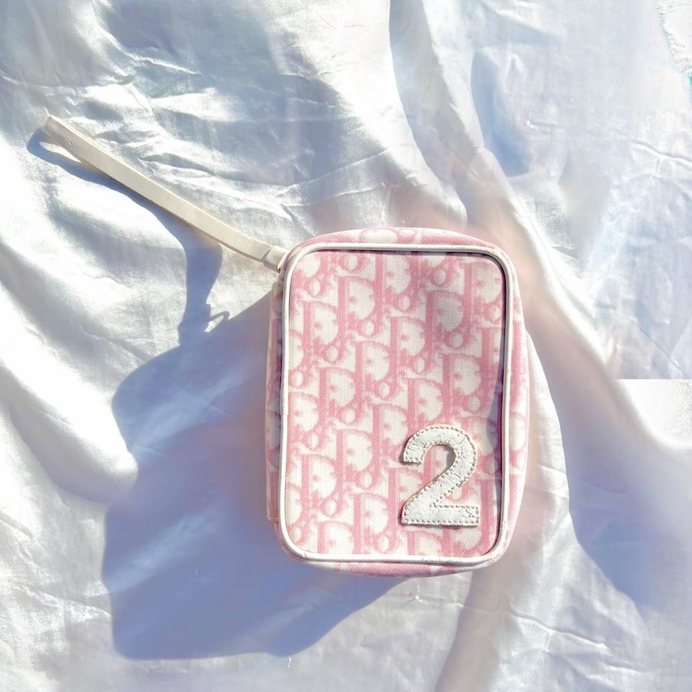 Christian Dior Vintage Trotter Mini Pouch Handbag Pink White